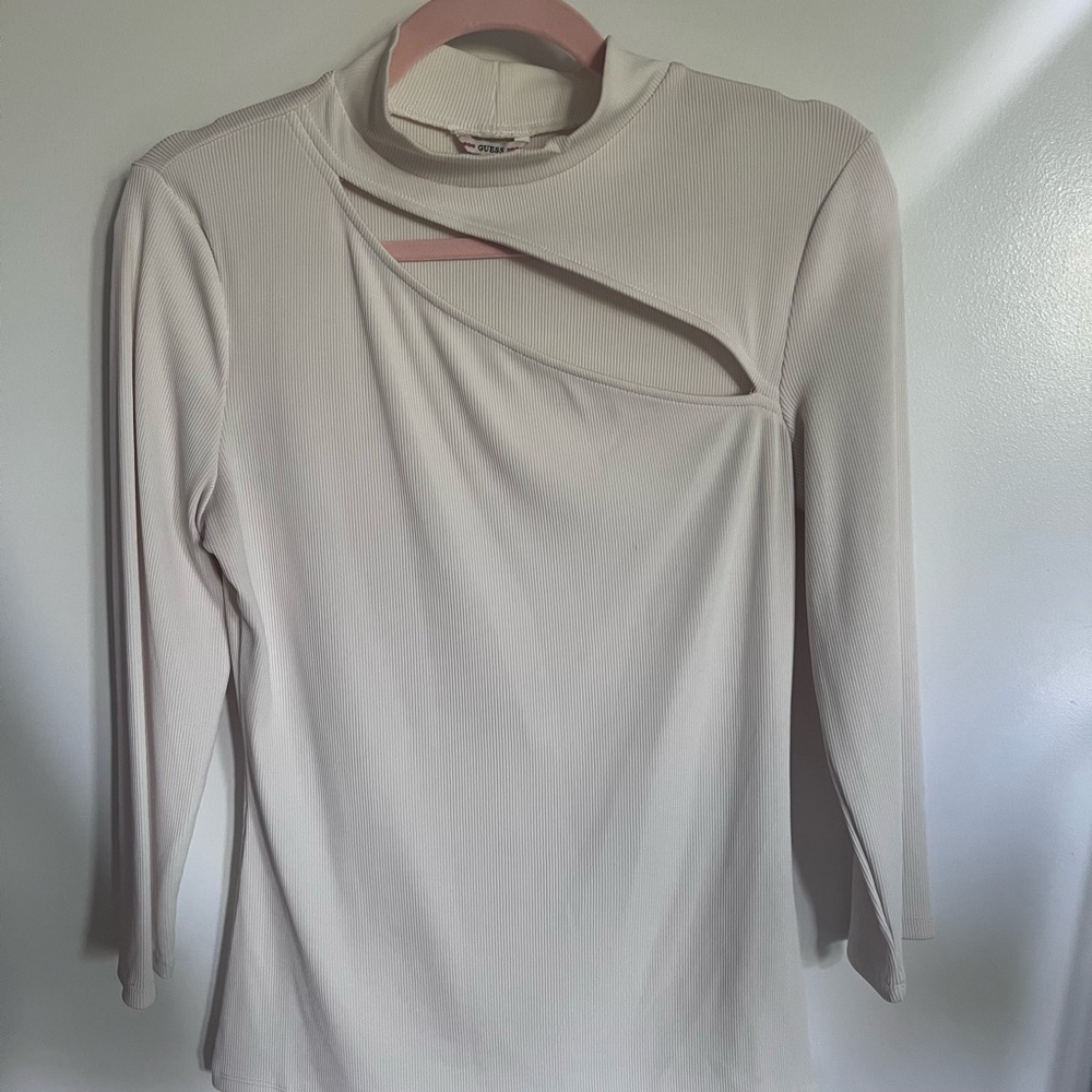 Guess Cream 3/4 Sleeve Cut Out Blouse